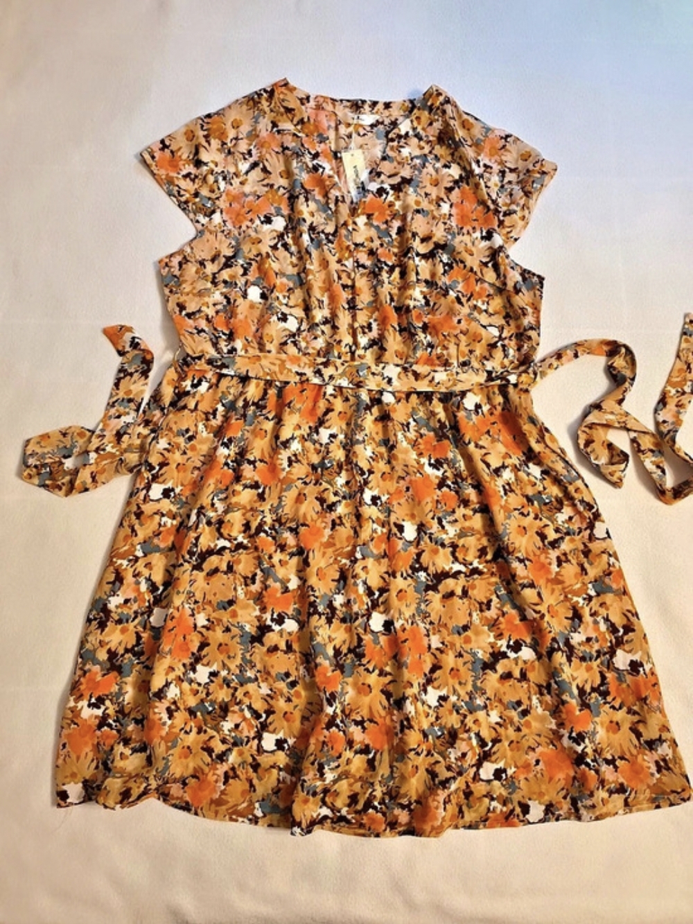 Agnes Orinda Floral Mini Dress in Orange & Pink NWT